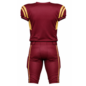 Uniforme de football américain OEM bordeaux et or, maillot de performance professionnel avec empiècements latéraux contrastés et pantalon de jeu rembourré - Product Image 2