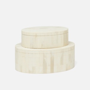 Boîtes à bijoux décoratives de haute qualité en os blanc et MDF et résine, lot de deux couleurs différentes - Product Image 1