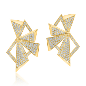 Boucles d'oreilles clous géométriques en or jaune micro-pavé, taille triangulaire, pour femme, luxe, usage quotidien - Product Image 2