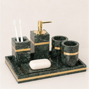 Luxury Natural Green Marble Bathroom Accessories <b>Set</b> with Brass Inlay Bath <b>Set</b> for Hotel & Includes <b>Soap</b> Dispenser - Product Image 5