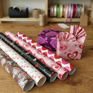 Rouleaux de papier artistique double face écologiques à motif floral en forme de cœur vierge pour emballage cadeau - Product Image 1