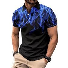 Custom Logo Men's Short Sleeve Polo <b>Shirt</b> 3D <b>Flame</b> Graphic Print Contrast Collar Slim Fit Sportswear Sublimation Polo <b>Shirt</b> OEM - Product Image 2