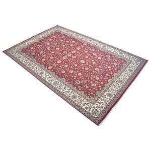 Tapis persan en laine rouge cramoisi noué à la main, motif floral traditionnel, à poils ras, tapis de luxe pour salon - Product Image 2