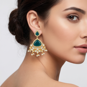 DIVYORO KUNDAN CHANDBALIS Pendientes clásicos de latón para mujer, para ocasiones de fiesta - Product Image 3