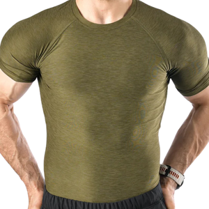 T-shirt de compression pour homme Olive personnalisé, séchage rapide, entraînement en salle de sport, course à pied, fitness, athlétique, manches courtes, performance - Product Image 3