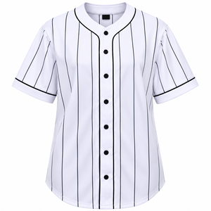 Camiseta de Béisbol Blanca a Rayas para Mujer, Manga Corta, Cierre de Botones, Transpirable, Uniforme Deportivo - Product Image 1