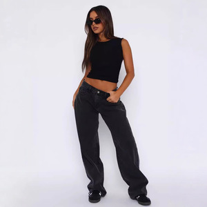 Jeans holgados <span class=keywords><strong>de</strong></span> tiro medio para mujer, estilo boyfriend, blancos, con bordado personalizado, <span class=keywords><strong>de</strong></span> pierna ancha y corte recto, <span class=keywords><strong>de</strong></span> mezclilla. - Product Image 2