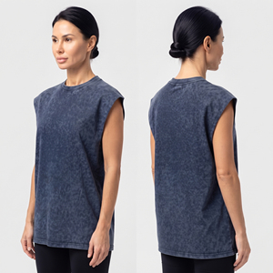 Débardeur de sport délavé pour femme 100% coton style urbain, haut sans manches longueur standard pour l'entraînement, débardeur délavé pour femme - Product Image 1