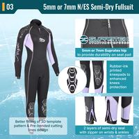 Combinaison de plongée semi-sèche professionnelle pour femme en néoprène 5 mm - Super extensible, construction GBS, fermeture éclair dorsale, toutes saisons