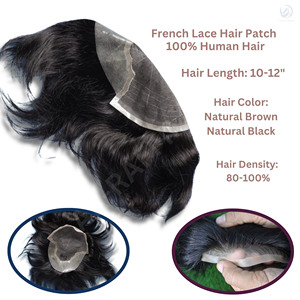 PBaria Q6 Prothèse capillaire pour hommes, cheveux Remy, closure frontale en dentelle, revêtement Poly PU, cheveux indiens lisses, noir et brun naturels - Product Image 4