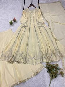 TENNECY Lanza un Nuevo y Hermoso Choli de Georgette con Bordado de Lentejuelas y Espejos Reales, Estilo Fiesta, Largo hasta el Tobillo, para Bodas y Otras Ocasiones - Product Image 6