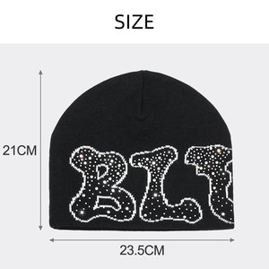 Bonnet en tricot extensible 2026 avec décorations brillantes, luxueux, orné de strass, avec revers, pour l'hiver, personnalisable avec logo imprimé - Product Image 5