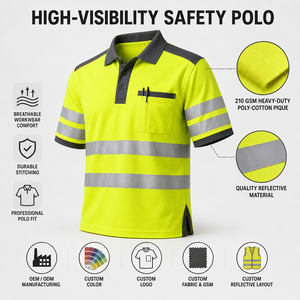 เสื้อโปโลนิรภัยสำหรับคนงานไซต์งานแบบสั่งทำพิเศษ (OEM) ผ้าฝ้าย ยูนิเซ็กซ์ ตัดต่อผ้าตาข่ายเพิ่มประสิทธิภาพ มองเห็นได้ชัดเจน สำหรับงานอุตสาหกรรม จำหน่ายจำนวนมาก - Product Image 2