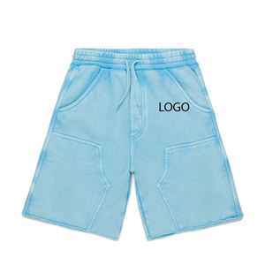 Shorts pour garçons en coton extensible pour un ajustement confortable et décontracté, service OEM, conception avec logo personnalisé et couleur unie - Product Image 1