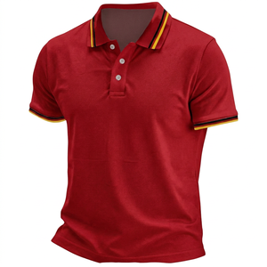 เสื้อโปโลแขนสั้นสีขาวสำหรับผู้ชายพร้อมปกและปลายแขนเสื้อประดับธงชาติเยอรมันผ้าฝ้ายระบายอากาศสีทึบลำลอง - Product Image 5