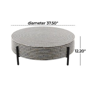 Mesa de centro redonda de lujo hecha a mano con incrustaciones de nácar y patas de metal negro, mosaico de conchas, para sala de estar, de Vietnam. - Product Image 2