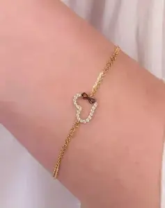 Bracelet en moissanite en forme de cœur infini, argent sterling 925 plaqué or, chaîne réglable pour femmes - Product Image 2