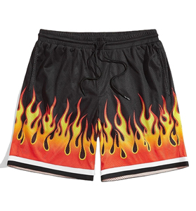 Pantalones Cortos Deportivos de Baloncesto para Hombre, Negros con Estampado de Llamas Amarillas, de Malla, Casuales, con Cintura Elástica, de Secado Rápido, Ecológicos, Transpirables, para Verano y Gimnasio - Product Image 1