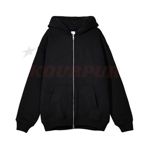 Unisex Oversized Hooded Zipper Sweatshirt Fleece Solid Color Casual Autumn Wear Regular Fit Knitted Long Sleeve Hoodie For Men - Product Image 5