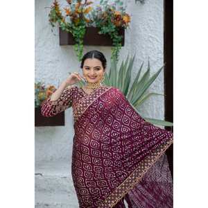 Hermoso Sari de Fiesta para Mujer con Trabajo de Lentejuelas, Dori y Zari - Product Image 2
