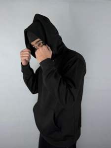 OEM Custom 420gsm 100% Cotton Velour Double Hood Streetwear Heavyweight Balaclava Hoodie Oversized Double Layered <b>Masked</b> Men's - Product Image 6