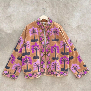 Suzani Embroidered <b>Velvet</b> Boho <b>Jacket</b> <b>Women</b> Floral Ethnic Short Coat Stand Collar Handmade Designer Wear - Product Image 1