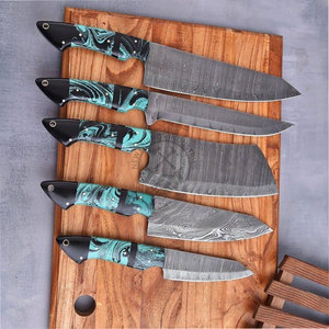 New Edition Custom Handmade Full Tang Damascus Steel 5-Piece Luxury <b>Kitchen</b> Chef <b>Knife</b> Set Resin Handle <b>Sharp</b> Straight Edge - Product Image 5