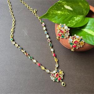 Zircon Wedding Brass Alloy <b>Gold</b> Plated Short Haar Necklace and Earring <b>Jewelry</b> <b>Set</b> - Product Image 1