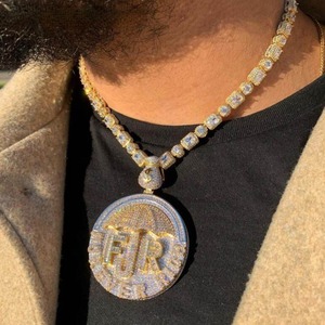 Collier pendentif lettre plaqué bicolore 'Forever Rich' avec Moissanite 'Iced Out Bling' et breloque parapluie et symbole de monnaie, bijoux Hip Hop pour homme - Product Image 5