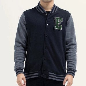 Veste universitaire noire de haute qualité pour hommes, col montant avec manches en cuir, veste bomber de baseball universitaire, veste d'hiver - Product Image 1