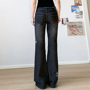 Jeans Negros Bordados con Flores para Mujer, Alta Calidad, Nuevo Estilo Y2K, Pantalones Anchos de Corte Holgado, Pantalones Casuales de Mezclilla - Product Image 2