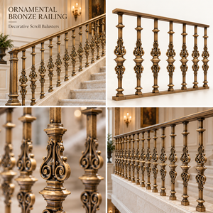 Barandilla Ornamental de Bronce con Balaustres de Doble Espiral y Detalles Esculpidos en Forma de Bulbo, Pasamanos y Balaustrada Metálicos - Product Image 5