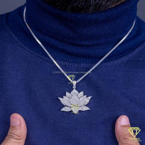 Custom Lotus Flower Pendant In 925 Sterling <b>Silver</b> With Premium Moissanite Diamond Stone Setting - Product Image 4