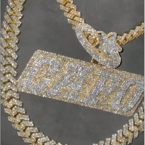 Colgante de Plata de Ley 925 para Hombre, Estilo Hip Hop, con Incrustaciones de Moissanita, Personalizado con Iniciales, Nombre, Logotipo o Letra - Product Image 1