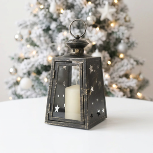 Lanternes à bougies en métal blanc et noir en gros avec découpes en forme d'étoile pour la décoration de Noël à la maison - Product Image 5