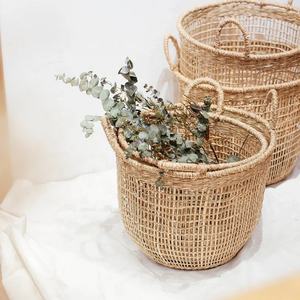 Ensemble naturel tissé à la main rond jonc de mer paniers de rangement rustique paille panier planteur osier rotin panier à linge poubelle pour l'organisation - Product Image 6