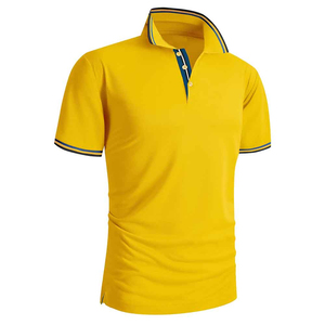 เสื้อเชิ้ตผู้ชายสีเหลือง ผ้าฝ้าย 100% แขนสั้น คอปก สีพื้น แต่งบล็อกสี สไตล์ไฮสตรีท พร้อมโลโก้ด้านหน้า สำหรับทีม - Product Image 4