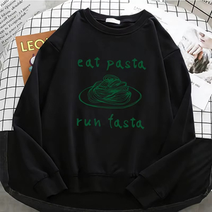 Sweat-shirt à capuche pour femme, motif graphique professionnel 'Eat Pasta Run Fasta', basique, chaud, en polaire douce, col rond - Product Image 1