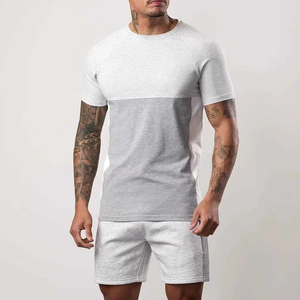 Conjunto de Camiseta de Manga Corta y Pantalones Cortos de Playa Casuales de Verano para Hombre, Transpirables, con Estampado Sólido - Product Image 1