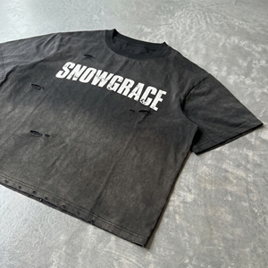 Snowgrace Oversized Crop T-<b>Shirt</b> Men Short Sleeve Street Style O-Neck Jersey Cotton Print Front Logo - Product Image 3
