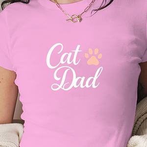 Camiseta de manga corta de punto ajustada Y2K para mujer con estampado de pata de gato, estilo Cat Dad - Product Image 3