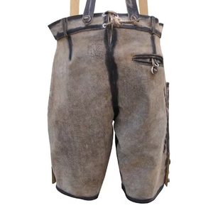 Men's Gray Lederhosen Bavarian Shorts With Embroidered Animal Pattern High Waist Vintage Style Leather <b>Suspender</b> Pants - Product Image 5