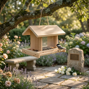 Mangeoire à oiseaux suspendue en bois en forme de maison, mangeoire à oiseaux d'extérieur grande capacité, décoration de jardin - Product Image 1