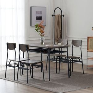 Set Tavolo da Pranzo Rettangolare e Sedie Marrone con Smontaggio e Montaggio, Pannello P2, Compartimento in Ferro, 1 Tavolo 4 Sedie - Product Image 4