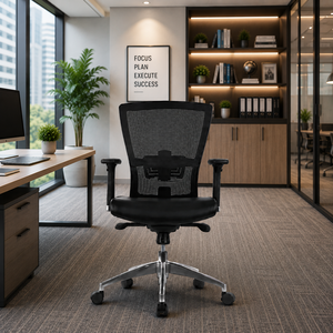 Chaise de bureau KINSHA en mousse PU, siège en maille, pivotante, accoudoirs réglables, support lombaire, mobilier commercial - Product Image 1