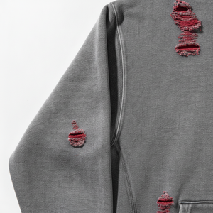 <b>Sun</b> Faded Thick <b>Drop</b> Shoulder Hole Hoodie Checkered Heavyweight Oversized Hoodie Acid Wash Distressed Reversible Hoodie - Product Image 2