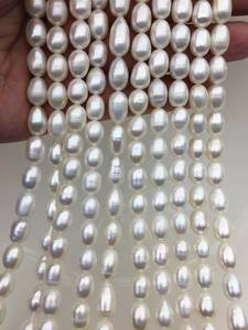 Perles de riz d'eau douce blanches cultivées 7-10mm en brin lâche pour la fabrication de bijoux, vente en gros, surface lisse - Product Image 4