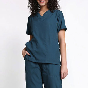 Heavyweight High Quality Polyester Cotton V Neck Design Short Sleeve Multi Pockets Plain Fashion Wear Women's <b>Scrub</b> Suits - Product Image 2