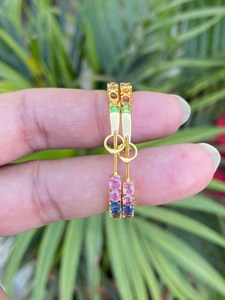 14K Gold Rhodium Plated Luxury Multi Sapphire Hoop Earrings for Wedding & Gift OEM ODM Wholesale Supplier - Product Image 3