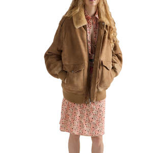Luxury Women's <b>Shearling</b> <b>Bomber</b> <b>Jacket</b> Genuine Lambskin Fur Aviator <b>Jacket</b> OEM Custom Private Label Leather top Manufacturer - Product Image 1